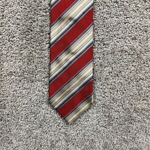 Etro Milano Regal Red Gold Gray Stripe Silk Cotton Tie Made in Italy